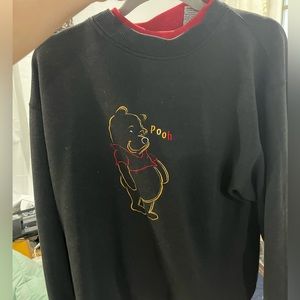 Vintage Womens Winnie The Pooh Black Long Sleeve Sweatshirt Pooh Embroidered XL